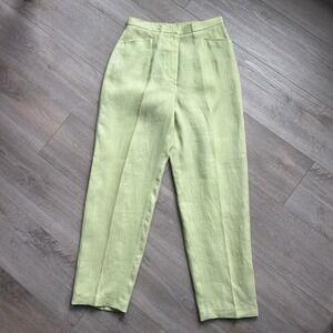 Talbots Size 4 Green 100% Irish Linen High Waisted Straight Leg Pants Womens